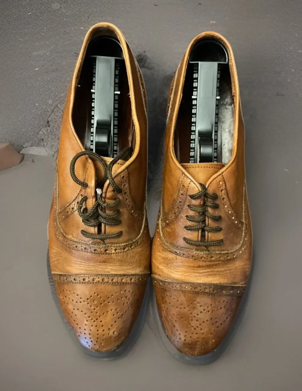FERRADINI Hand Made Brown Leather Dress Shoes Mens SIZE 8.5 B Made In Italy